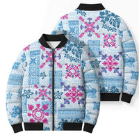 Hawaii Tapa Tribal Bomber Puffer Jacket With Hawaiian Quilt Pattern Blue - Polynesian Pride
