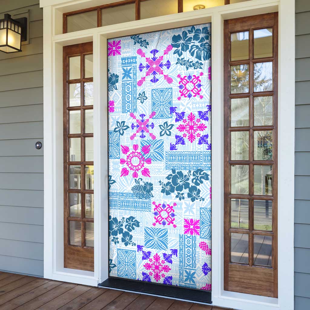 Hawaii Tapa Tribal Door Cover With Hawaiian Quilt Pattern Blue - Polynesian Pride