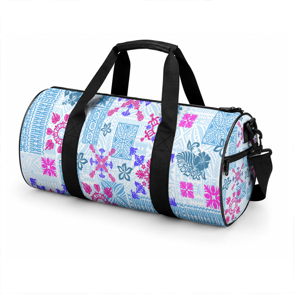 Hawaii Tapa Tribal Duffle Bag With Hawaiian Quilt Pattern Blue LT9 - Polynesian Pride