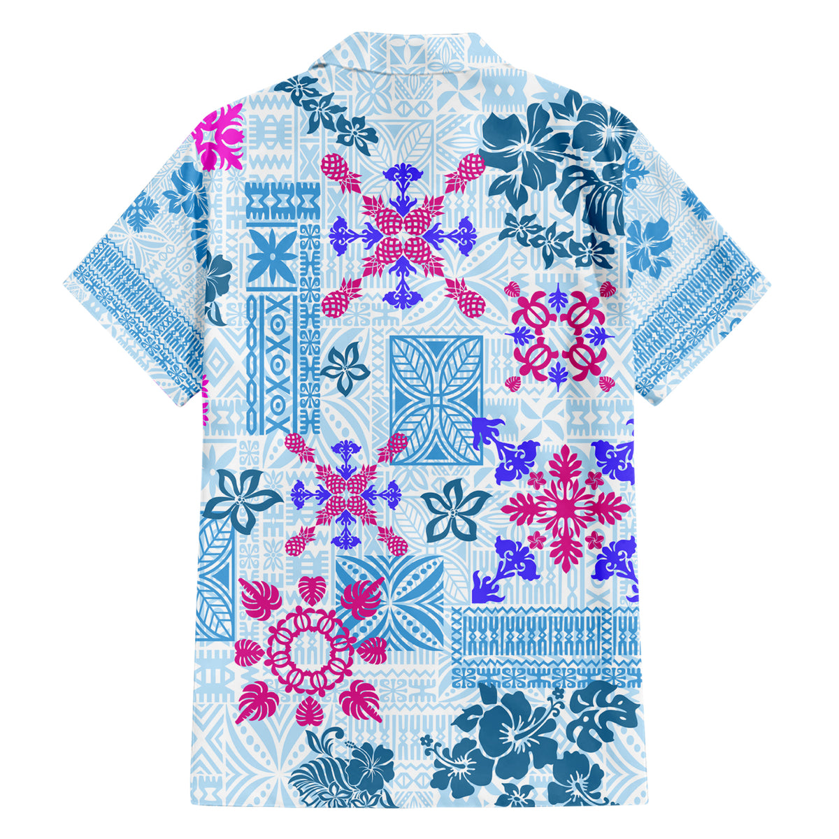 Hawaii Tapa Tribal Family Matching Short Sleeve Bodycon Dress and Hawaiian Shirt With Hawaiian Quilt Pattern Blue LT9 - Polynesian Pride