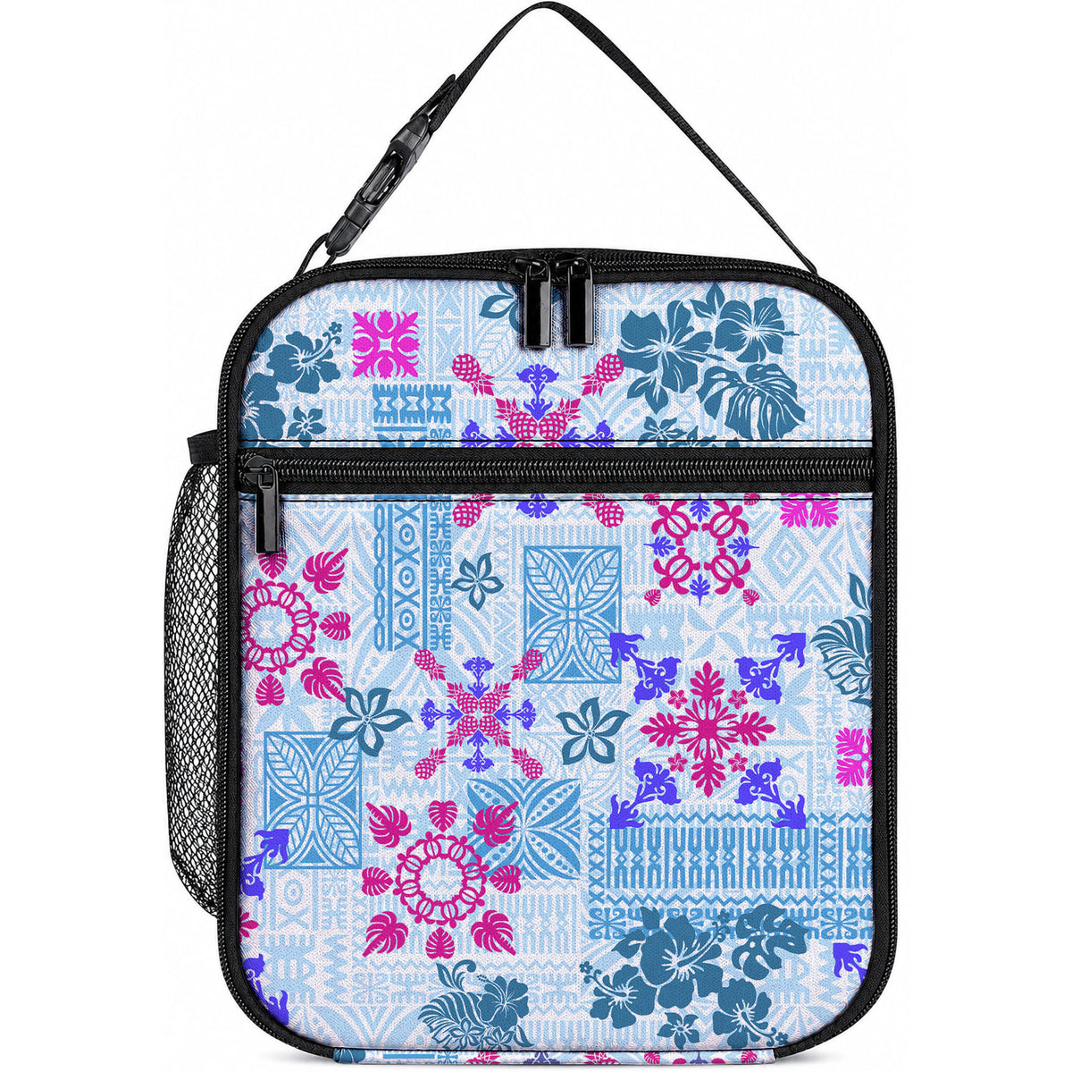 Hawaii Tapa Tribal Lunch Bag With Hawaiian Quilt Pattern Blue LT9 10.2 × 8.3 × 4.3 inch Blue - Polynesian Pride