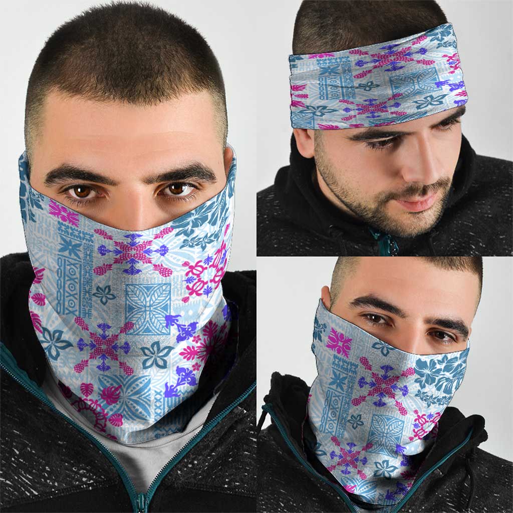 Hawaii Tapa Tribal Neck Gaiter With Hawaiian Quilt Pattern Blue LT9 - Polynesian Pride