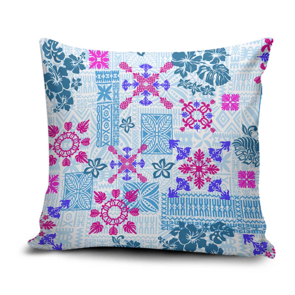 Hawaii Tapa Tribal Pillow Cover With Hawaiian Quilt Pattern Blue LT9 Blue - Polynesian Pride