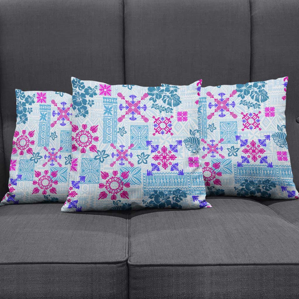 Hawaii Tapa Tribal Pillow Cover With Hawaiian Quilt Pattern Blue LT9 - Polynesian Pride