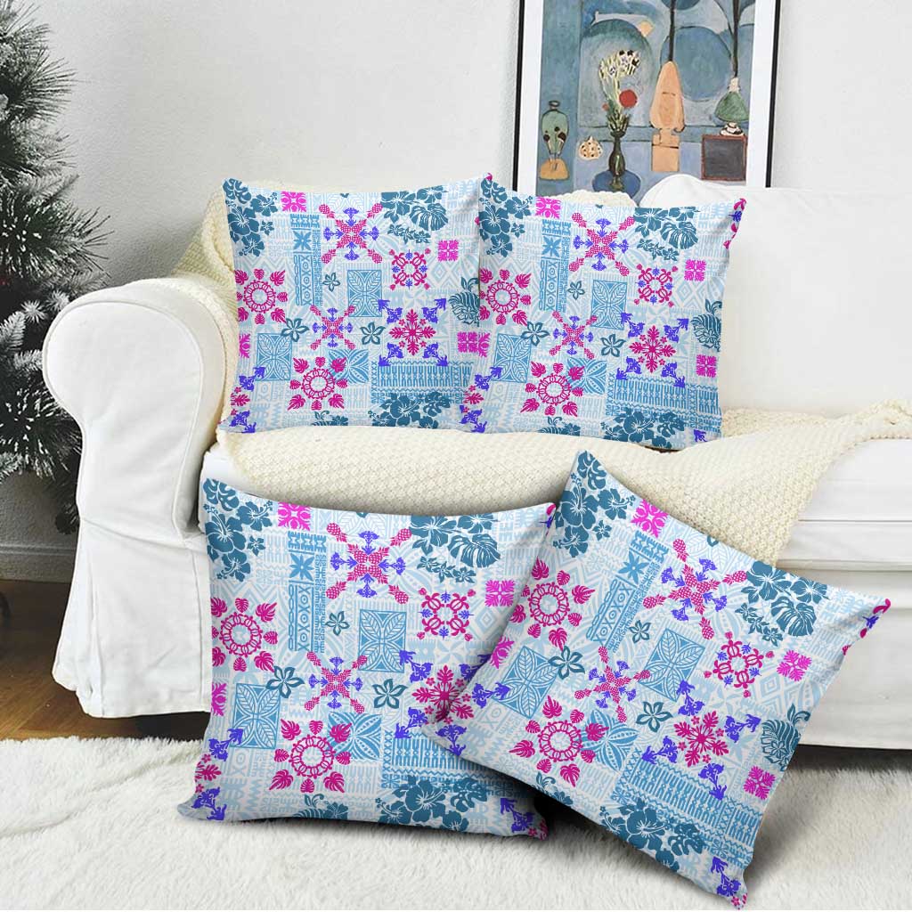 Hawaii Tapa Tribal Pillow Cover With Hawaiian Quilt Pattern Blue LT9 - Polynesian Pride