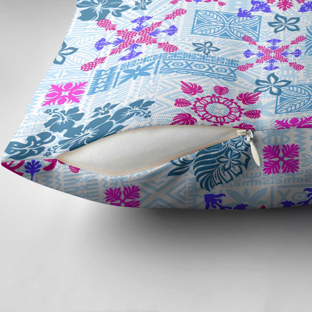 Hawaii Tapa Tribal Pillow Cover With Hawaiian Quilt Pattern Blue LT9 - Polynesian Pride