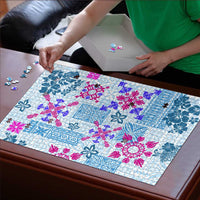 Hawaii Tapa Tribal Puzzle With Hawaiian Quilt Pattern Blue - Polynesian Pride