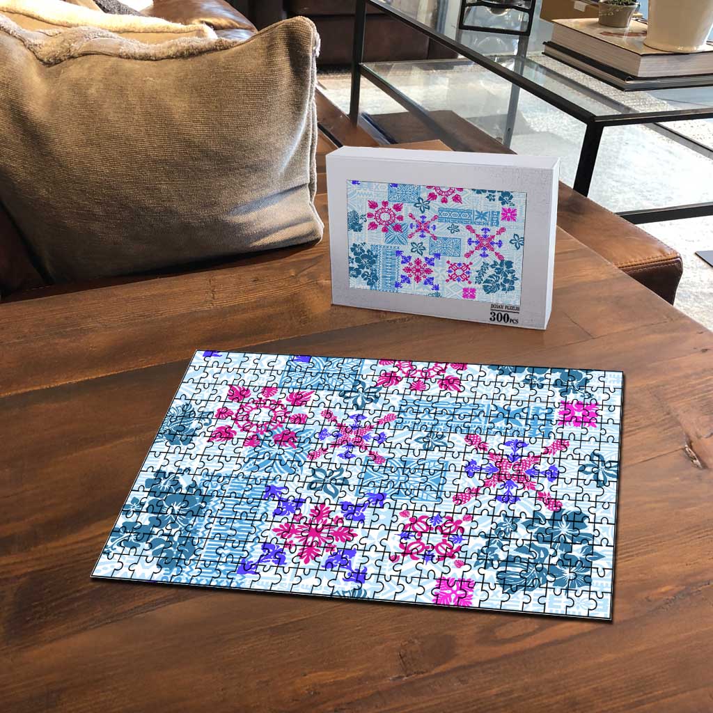 Hawaii Tapa Tribal Puzzle With Hawaiian Quilt Pattern Blue - Polynesian Pride