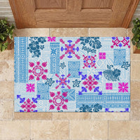 Hawaii Tapa Tribal Rubber Doormat With Hawaiian Quilt Pattern Blue LT9 - Polynesian Pride