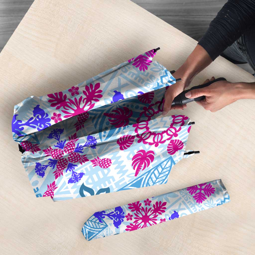 Hawaii Tapa Tribal Umbrella With Hawaiian Quilt Pattern Blue - Polynesian Pride