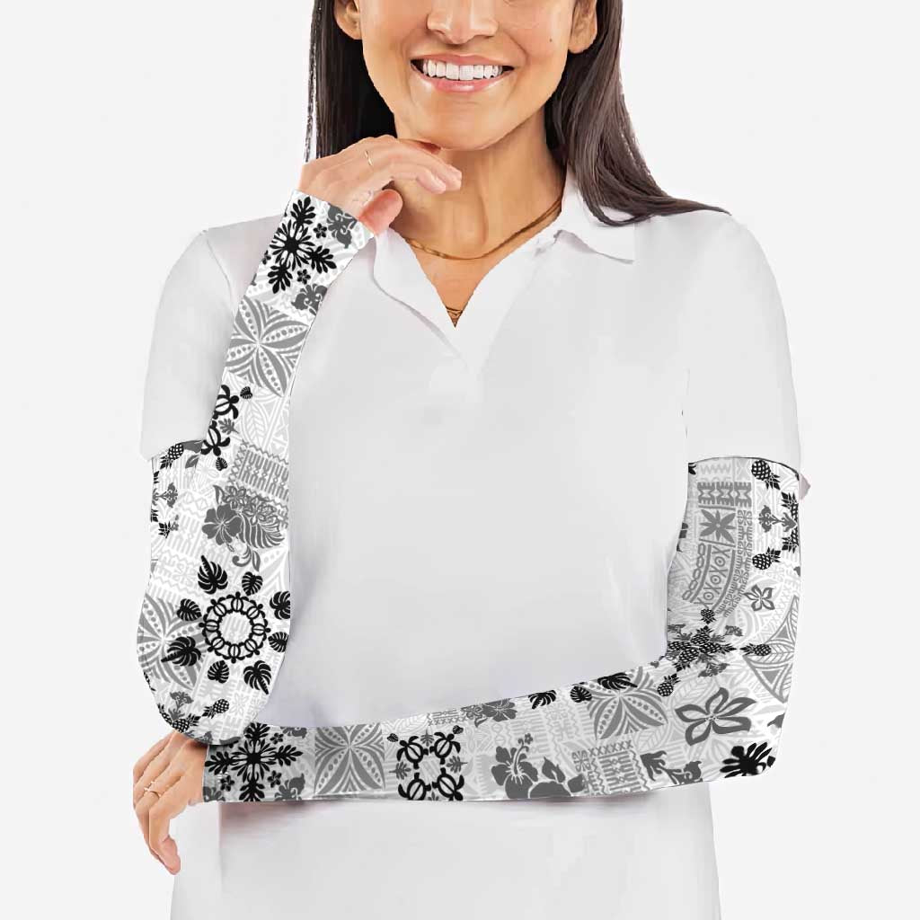 Hawaii Tapa Tribal Arm Sleeves With Hawaiian Quilt Pattern Black LT9 - Polynesian Pride