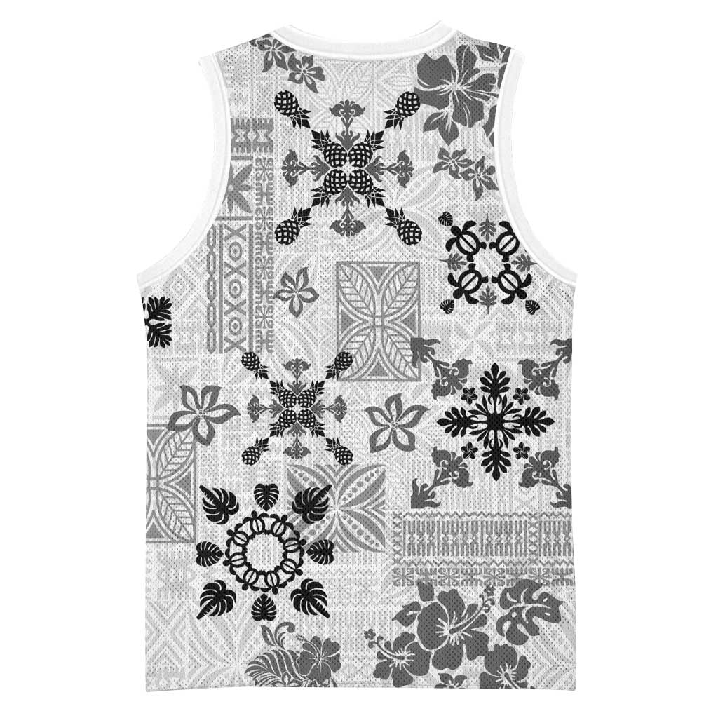 Hawaii Tapa Tribal Basketball Jersey With Hawaiian Quilt Pattern Black - Polynesian Pride