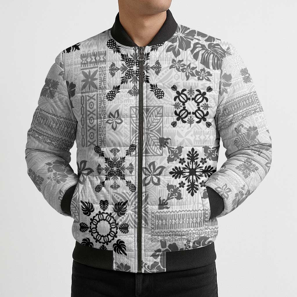 Hawaii Tapa Tribal Bomber Puffer Jacket With Hawaiian Quilt Pattern Black - Polynesian Pride