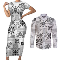 Hawaii Tapa Tribal Couples Matching Short Sleeve Bodycon Dress and Long Sleeve Button Shirt With Hawaiian Quilt Pattern Black LT9 Black - Polynesian Pride