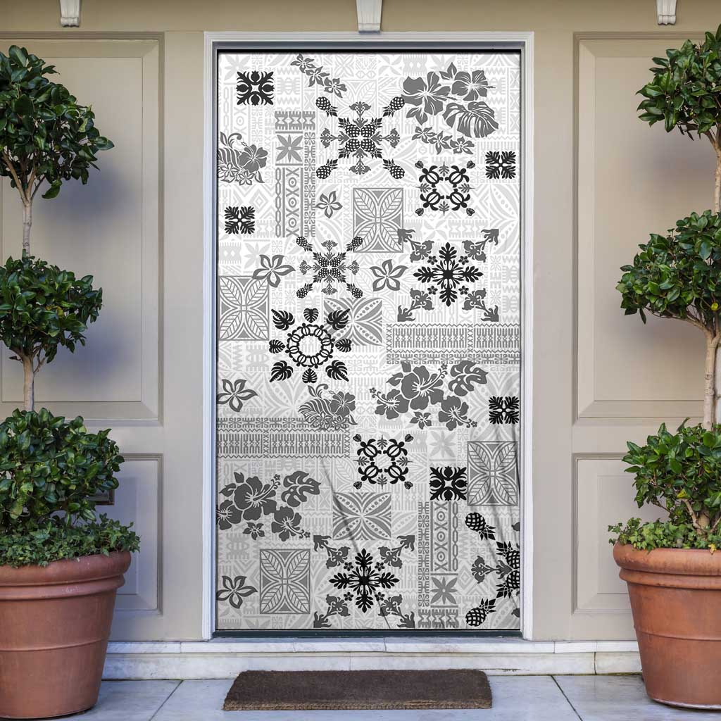 Hawaii Tapa Tribal Door Cover With Hawaiian Quilt Pattern Black - Polynesian Pride