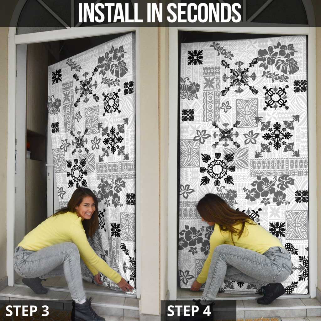 Hawaii Tapa Tribal Door Cover With Hawaiian Quilt Pattern Black - Polynesian Pride