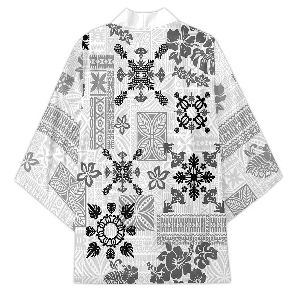 Hawaii Tapa Tribal Kimono With Hawaiian Quilt Pattern Black LT9 - Polynesian Pride