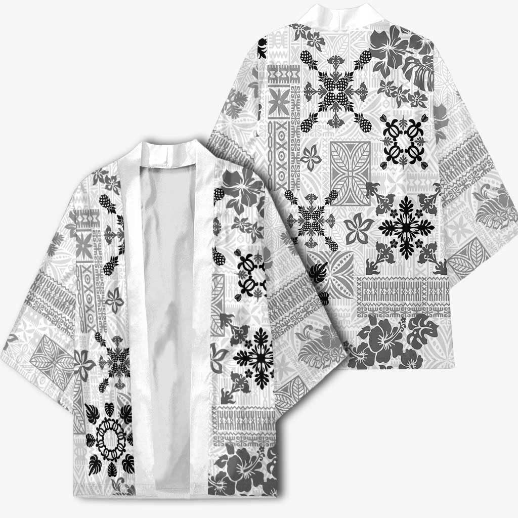 Hawaii Tapa Tribal Kimono With Hawaiian Quilt Pattern Black LT9 - Polynesian Pride