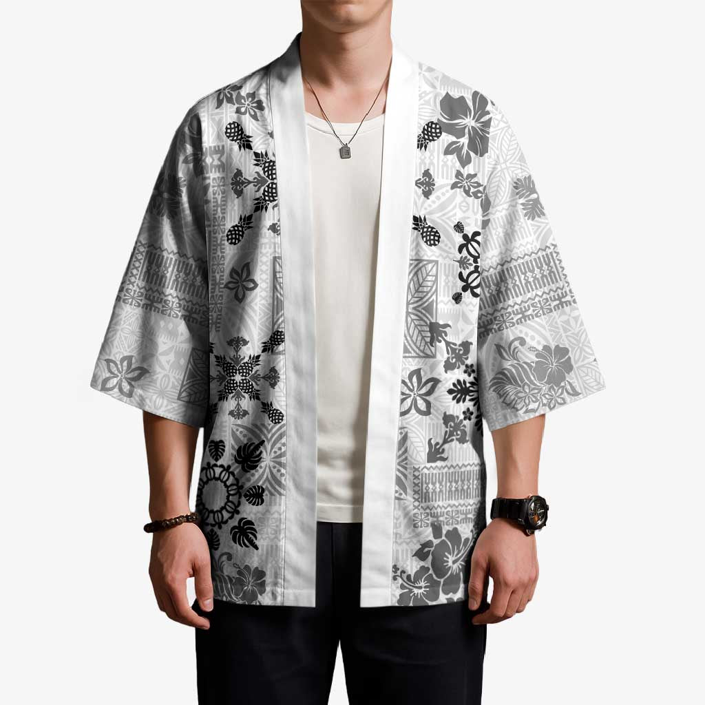 Hawaii Tapa Tribal Kimono With Hawaiian Quilt Pattern Black LT9 - Polynesian Pride