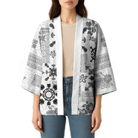 Hawaii Tapa Tribal Kimono With Hawaiian Quilt Pattern Black LT9 - Polynesian Pride