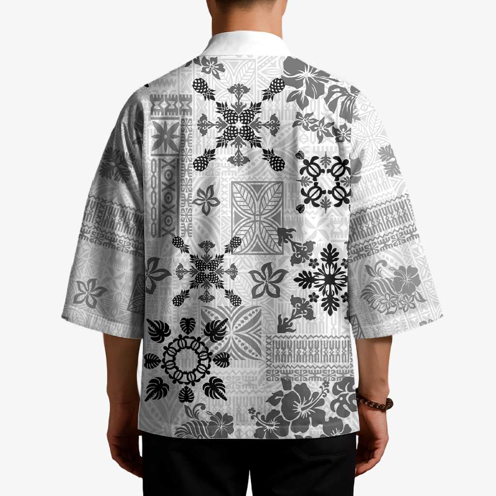 Hawaii Tapa Tribal Kimono With Hawaiian Quilt Pattern Black LT9 - Polynesian Pride