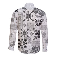 Hawaii Tapa Tribal Long Sleeve Button Shirt With Hawaiian Quilt Pattern Black LT9 - Polynesian Pride