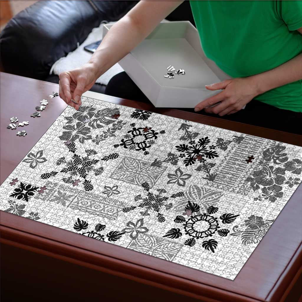 Hawaii Tapa Tribal Puzzle With Hawaiian Quilt Pattern Black - Polynesian Pride