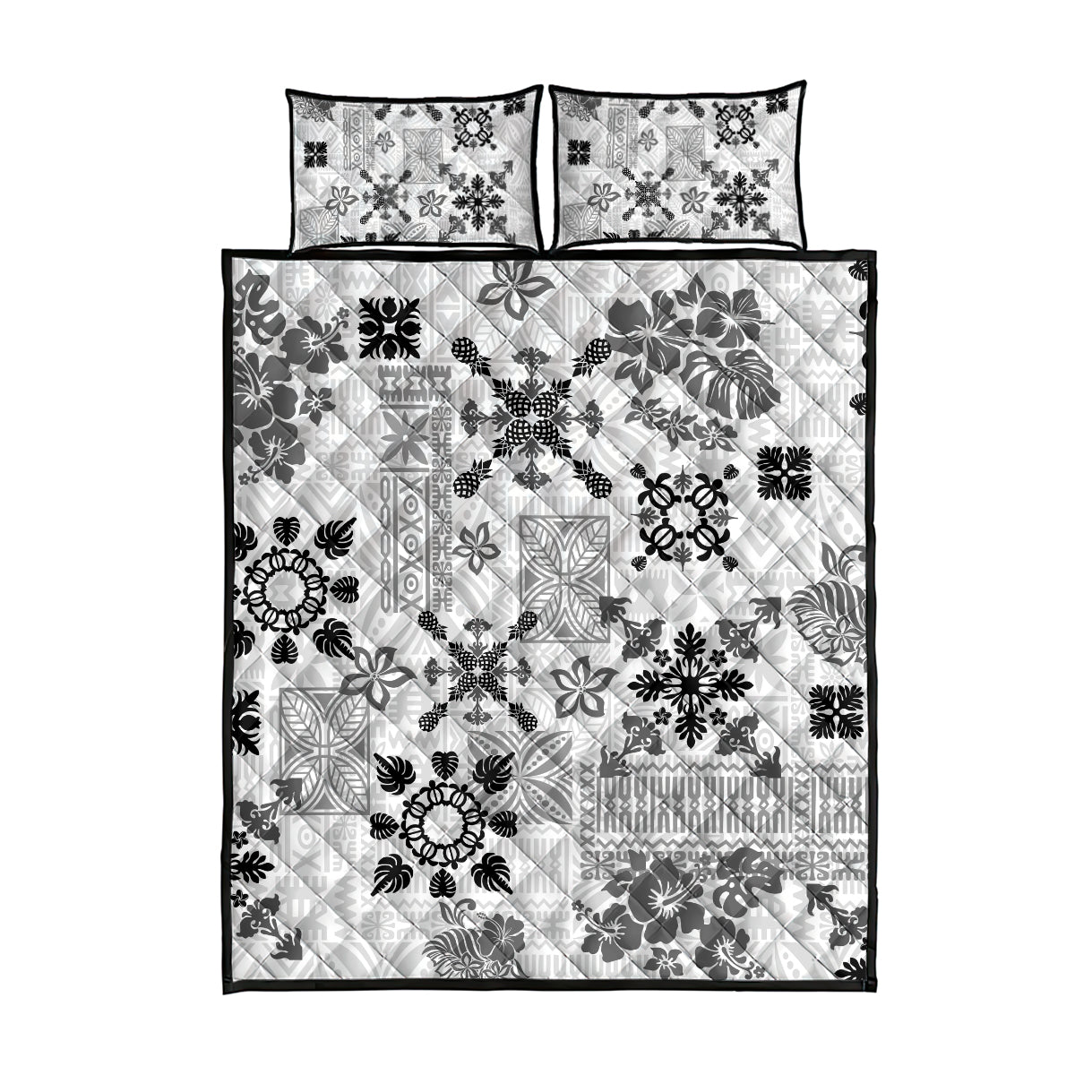 Hawaii Tapa Tribal Quilt Bed Set With Hawaiian Quilt Pattern Black LT9 - Polynesian Pride