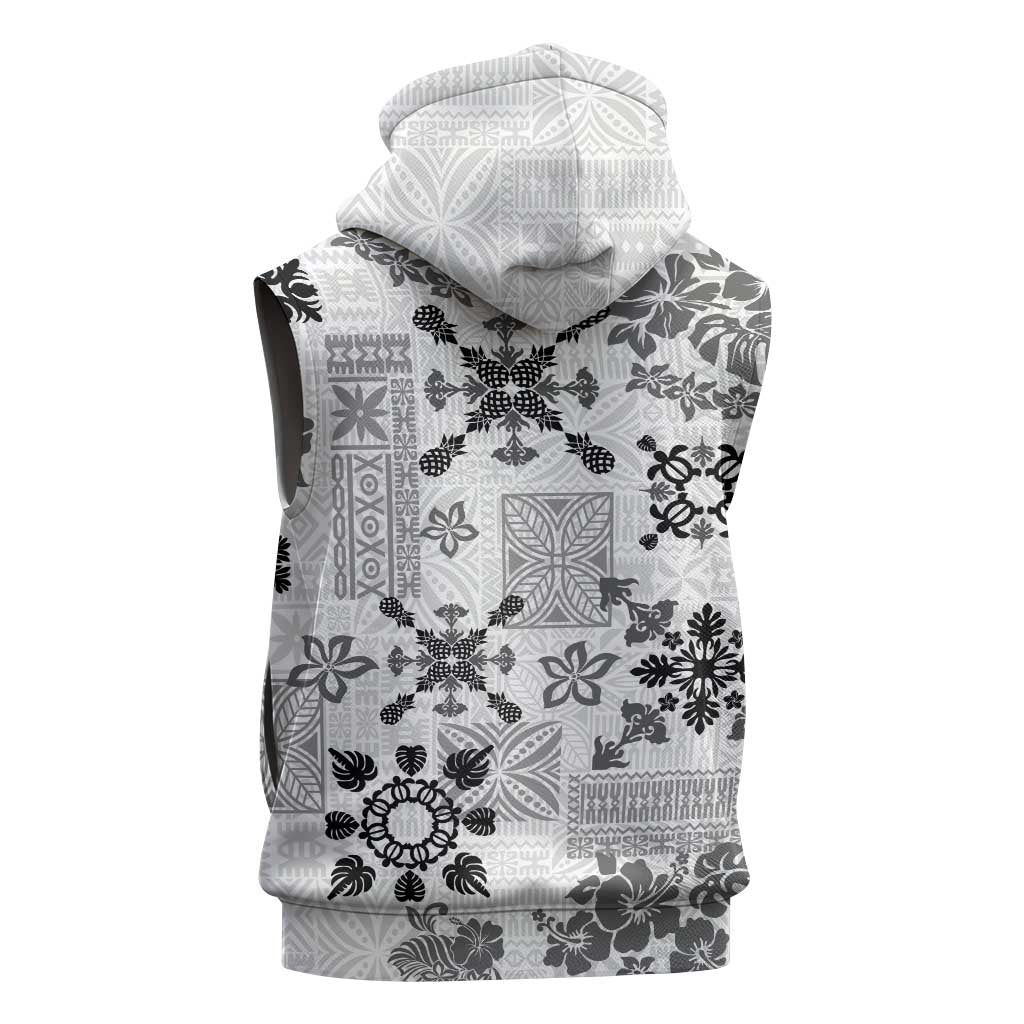Hawaii Tapa Tribal Sleeveless Hoodie With Hawaiian Quilt Pattern Black - Polynesian Pride