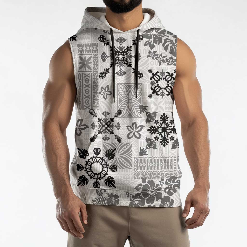 Hawaii Tapa Tribal Sleeveless Hoodie With Hawaiian Quilt Pattern Black - Polynesian Pride