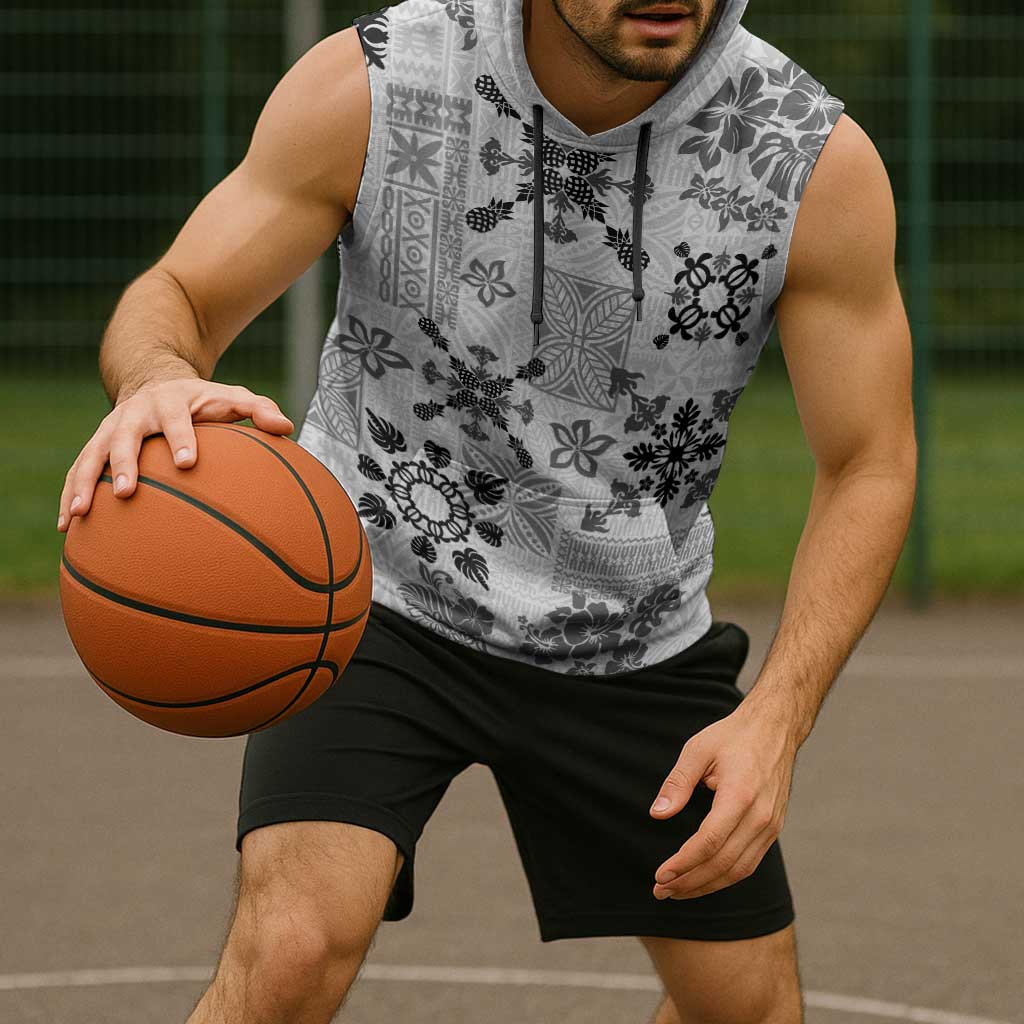 Hawaii Tapa Tribal Sleeveless Hoodie With Hawaiian Quilt Pattern Black - Polynesian Pride