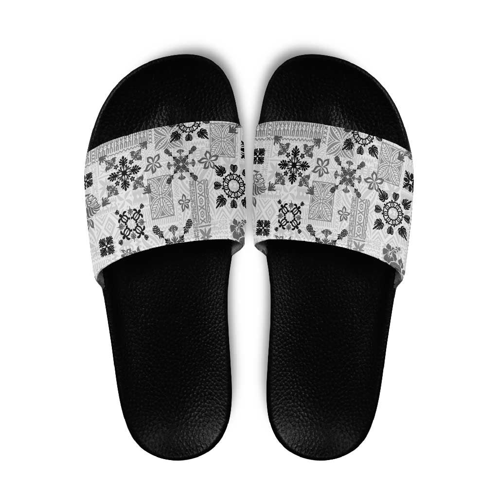 Hawaii Tapa Tribal Slide Sandals With Hawaiian Quilt Pattern Black LT9 Black - Polynesian Pride