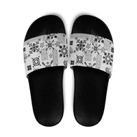 Hawaii Tapa Tribal Slide Sandals With Hawaiian Quilt Pattern Black LT9 Black - Polynesian Pride