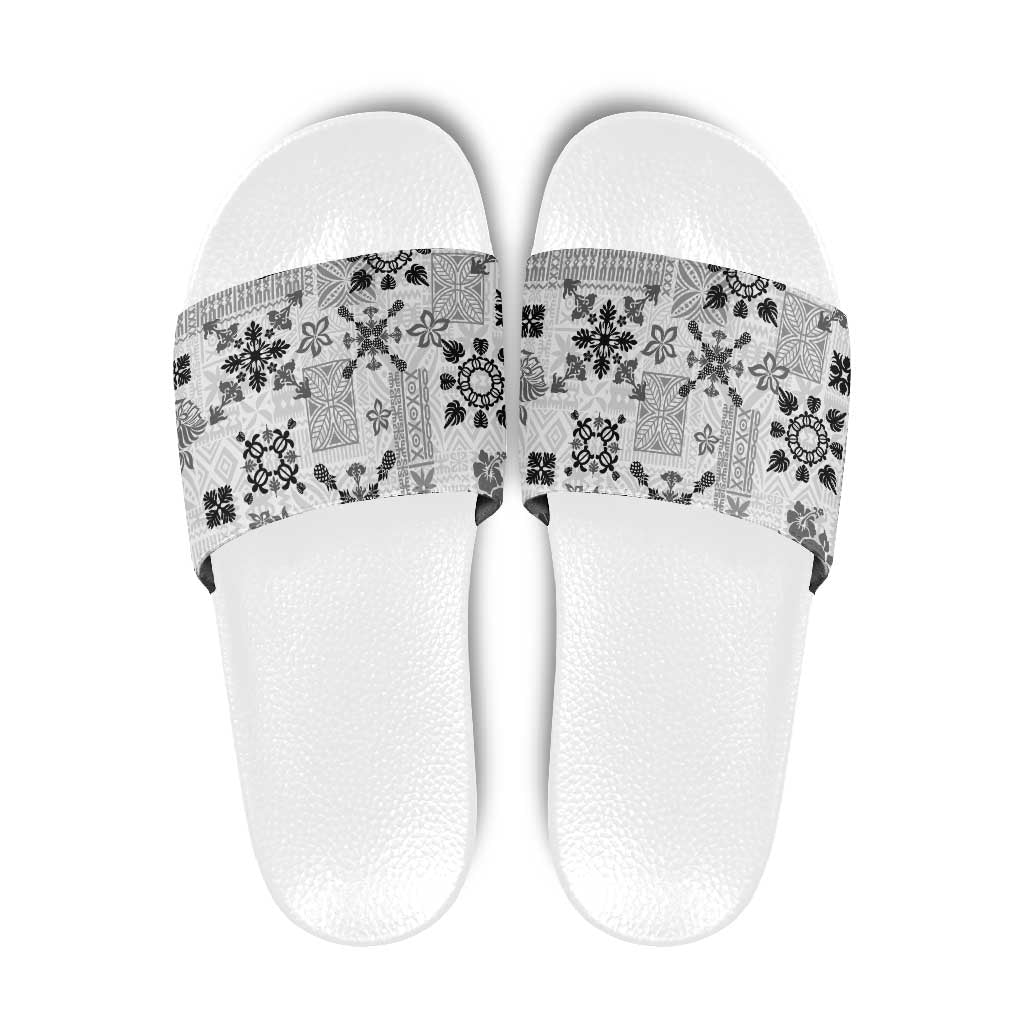 Hawaii Tapa Tribal Slide Sandals With Hawaiian Quilt Pattern Black LT9 Black - Polynesian Pride