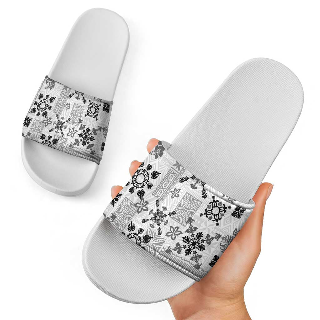 Hawaii Tapa Tribal Slide Sandals With Hawaiian Quilt Pattern Black LT9 - Polynesian Pride