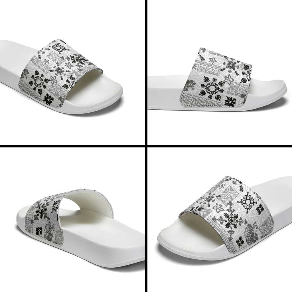 Hawaii Tapa Tribal Slide Sandals With Hawaiian Quilt Pattern Black LT9 - Polynesian Pride