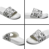 Hawaii Tapa Tribal Slide Sandals With Hawaiian Quilt Pattern Black LT9 - Polynesian Pride