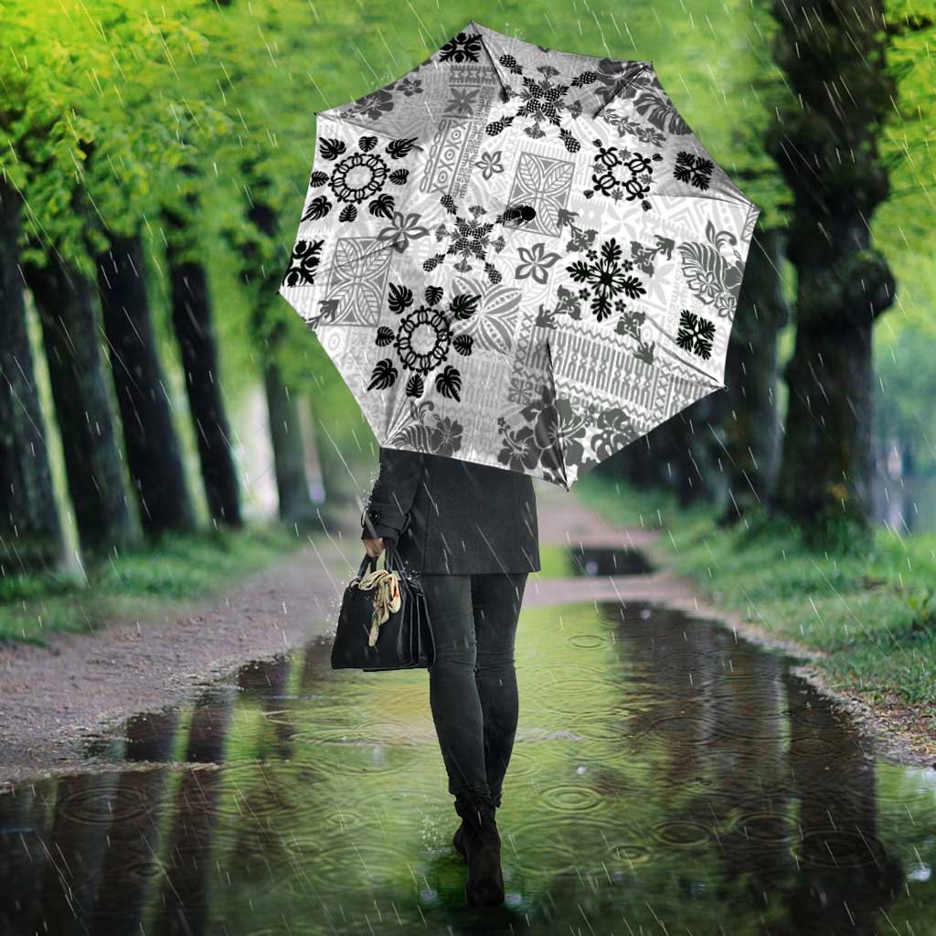 Hawaii Tapa Tribal Umbrella With Hawaiian Quilt Pattern Black - Polynesian Pride