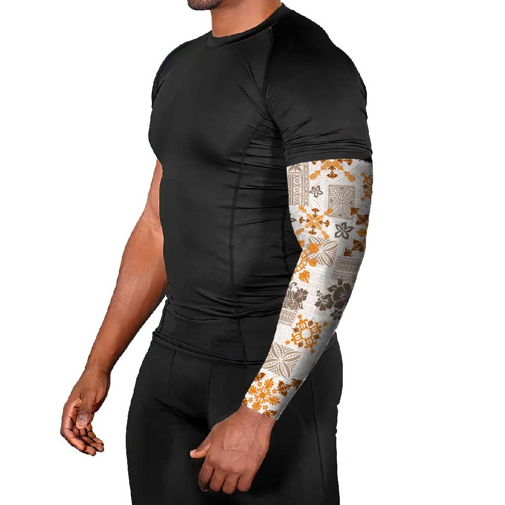 Hawaii Tapa Tribal Arm Sleeves With Hawaiian Quilt Pattern Gold - Polynesian Pride