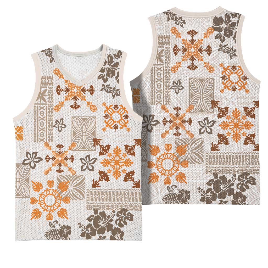 Hawaii Tapa Tribal Basketball Jersey With Hawaiian Quilt Pattern Gold - Polynesian Pride