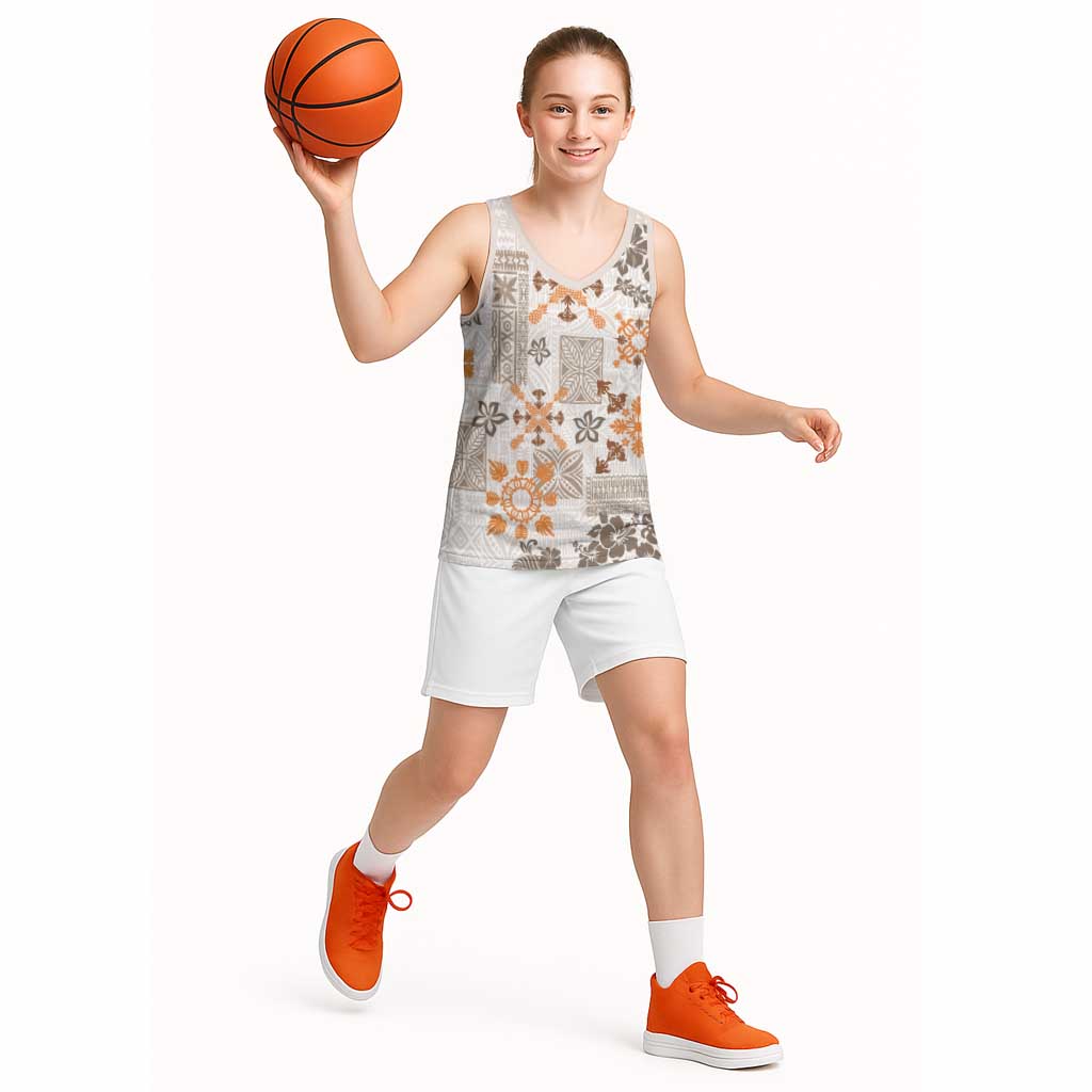 Hawaii Tapa Tribal Basketball Jersey With Hawaiian Quilt Pattern Gold - Polynesian Pride