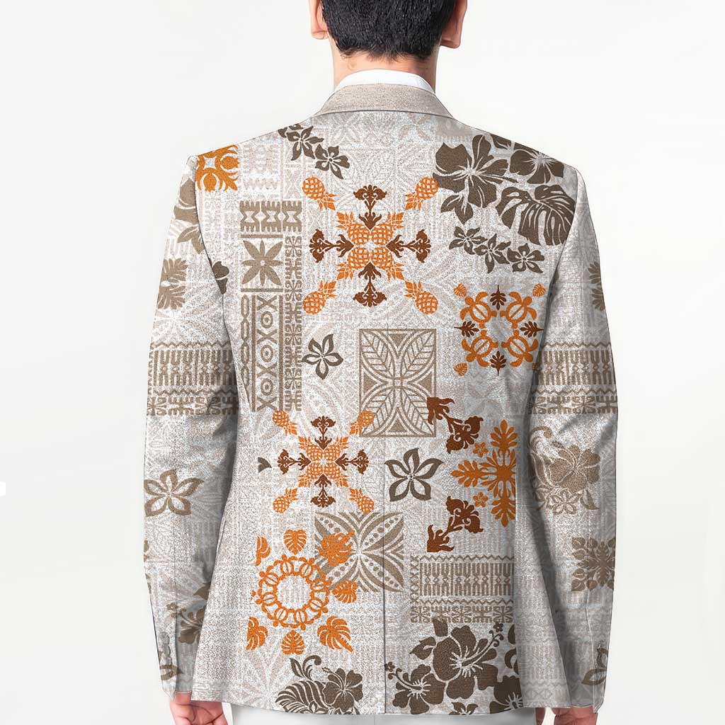 Hawaii Tapa Tribal Blazer With Hawaiian Quilt Pattern Gold LT9 - Polynesian Pride