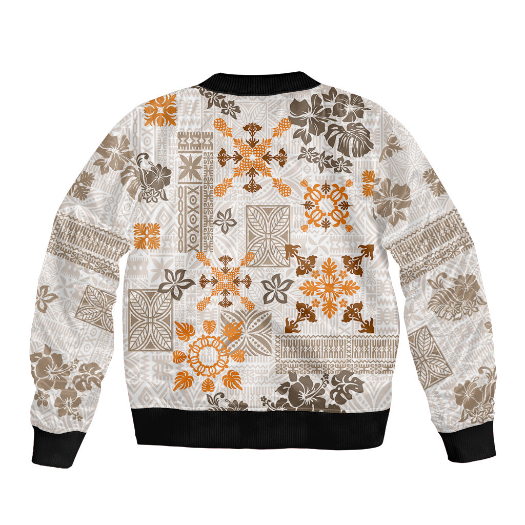 Hawaii Tapa Tribal Bomber Jacket With Hawaiian Quilt Pattern Gold LT9 - Polynesian Pride