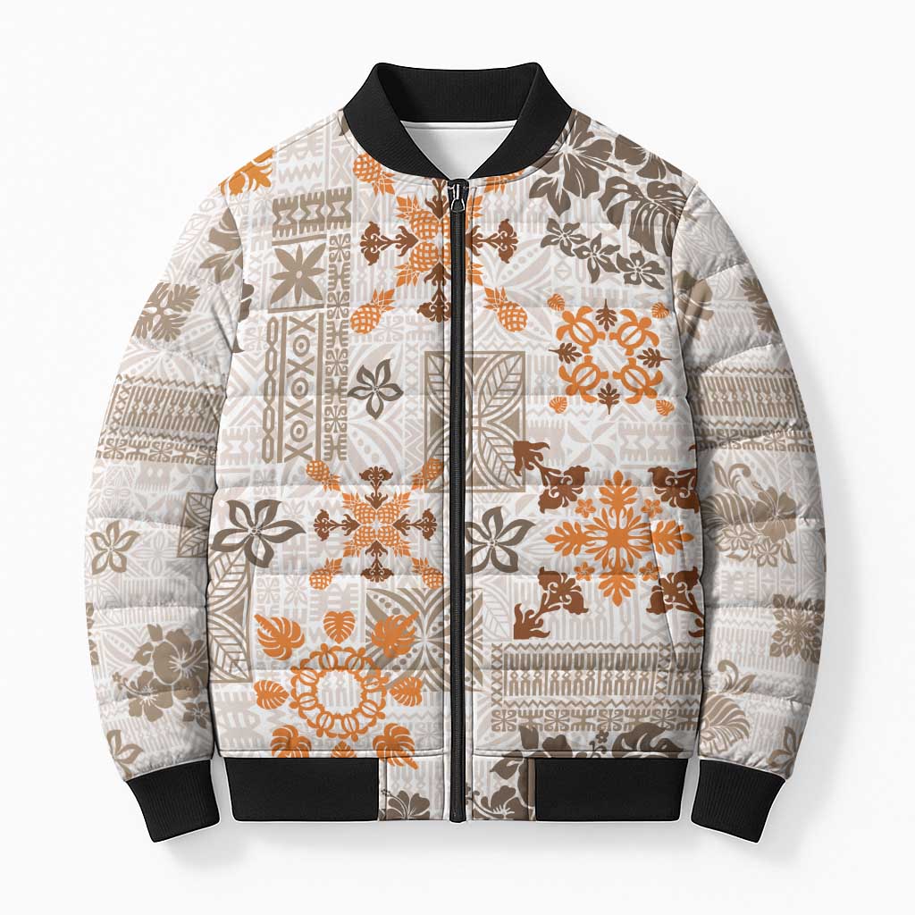 Hawaii Tapa Tribal Bomber Puffer Jacket With Hawaiian Quilt Pattern Gold - Polynesian Pride