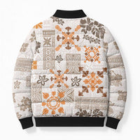 Hawaii Tapa Tribal Bomber Puffer Jacket With Hawaiian Quilt Pattern Gold - Polynesian Pride