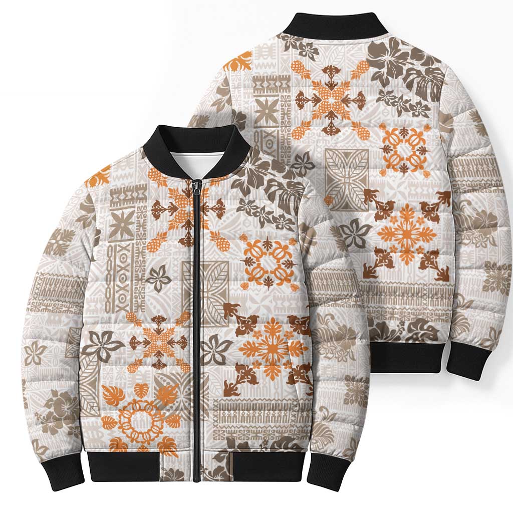 Hawaii Tapa Tribal Bomber Puffer Jacket With Hawaiian Quilt Pattern Gold - Polynesian Pride