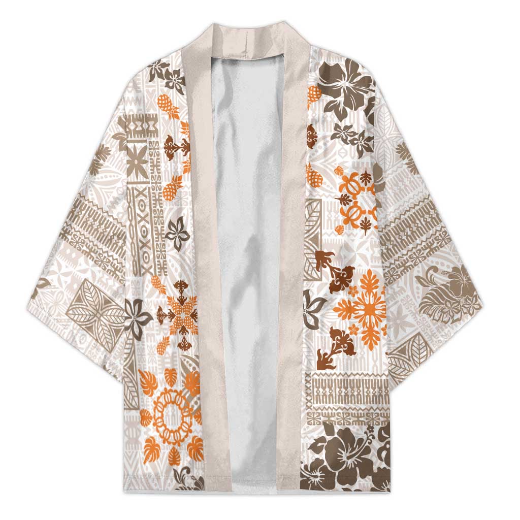 Hawaii Tapa Tribal Kimono With Hawaiian Quilt Pattern Gold LT9 Unisex Gold - Polynesian Pride