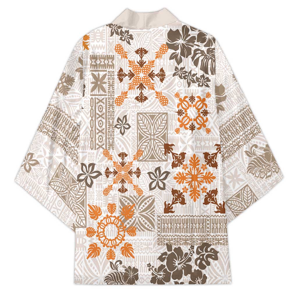 Hawaii Tapa Tribal Kimono With Hawaiian Quilt Pattern Gold LT9 - Polynesian Pride