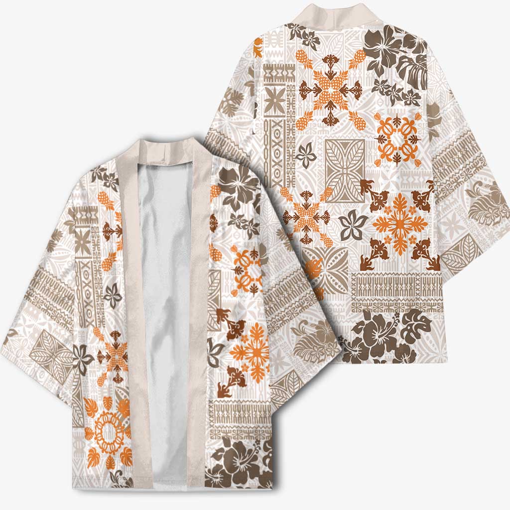 Hawaii Tapa Tribal Kimono With Hawaiian Quilt Pattern Gold LT9 - Polynesian Pride