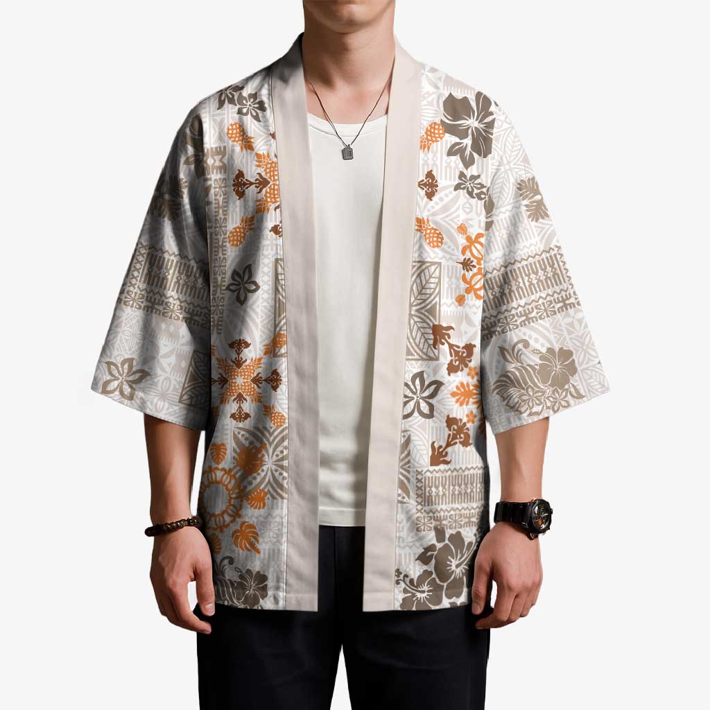 Hawaii Tapa Tribal Kimono With Hawaiian Quilt Pattern Gold LT9 - Polynesian Pride